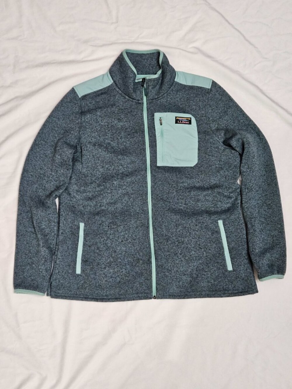 L.L. Bean Sweater Fleece Full-Zip Overlay Jacket Teal XL Reg 511583